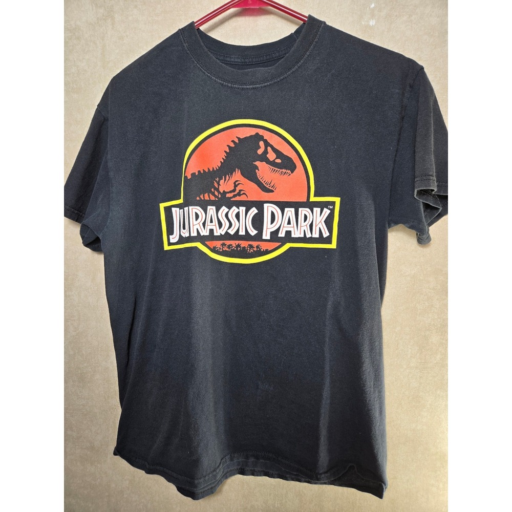 Jurassic Park Mens Black Graphic T-Shirt T-Rex Logo Cotton Size M